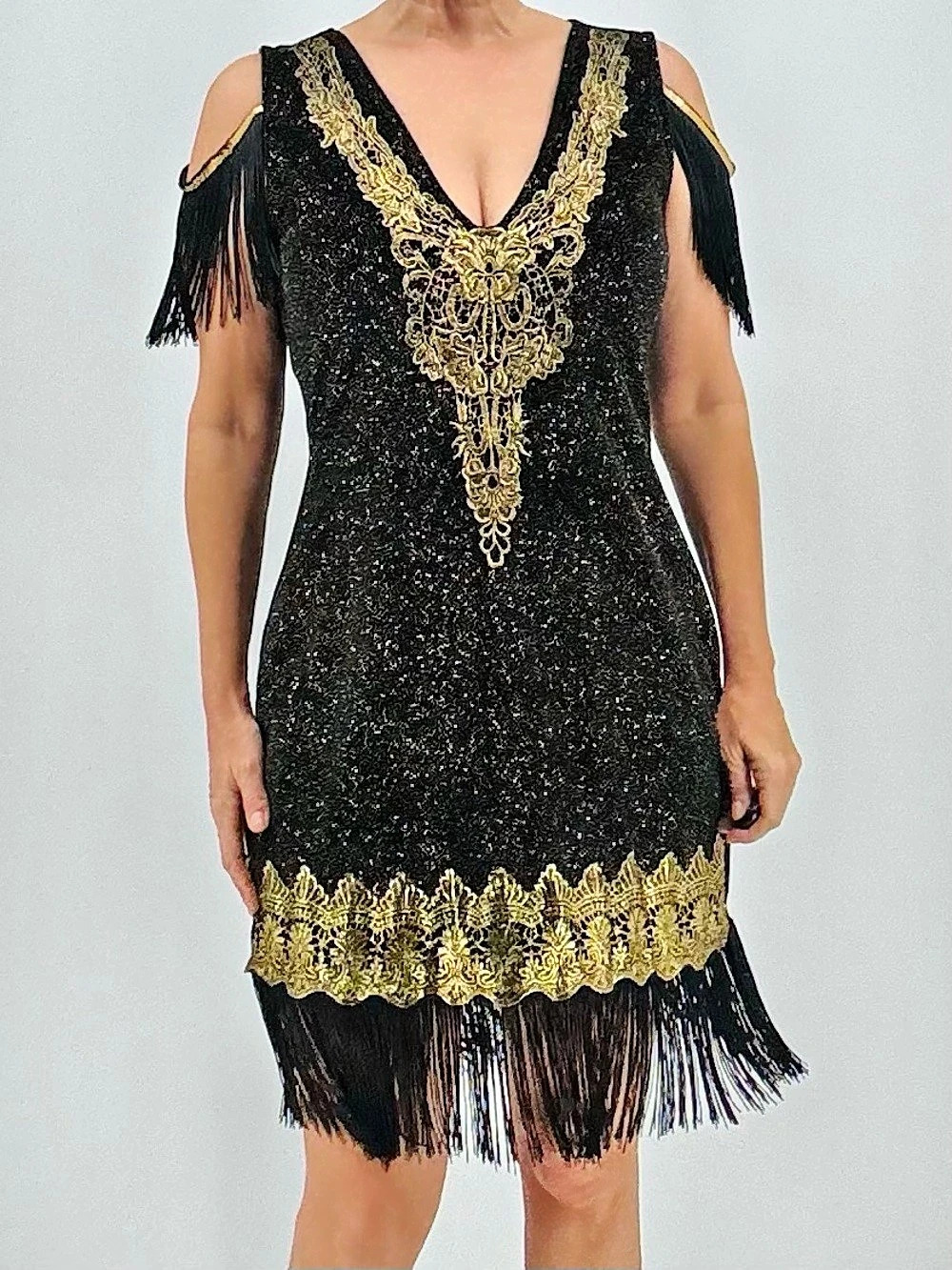 Dreamgirl Roaring 20s Great Gatsby Halloween Lace Fringe Art Deco Flapper Dres